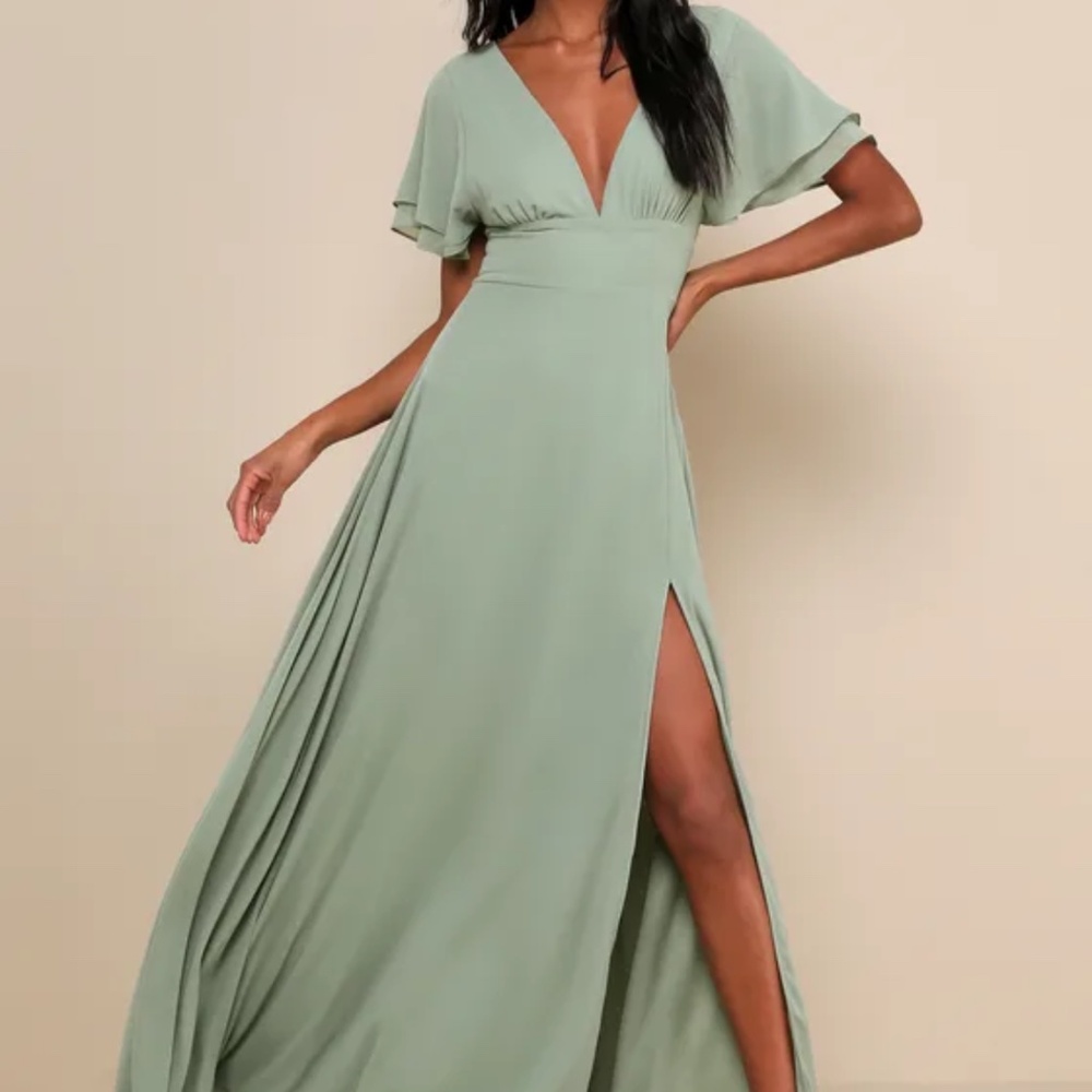 Lulus Promise Of Love Sage Brush Flutter Sleeve Maxi Dress